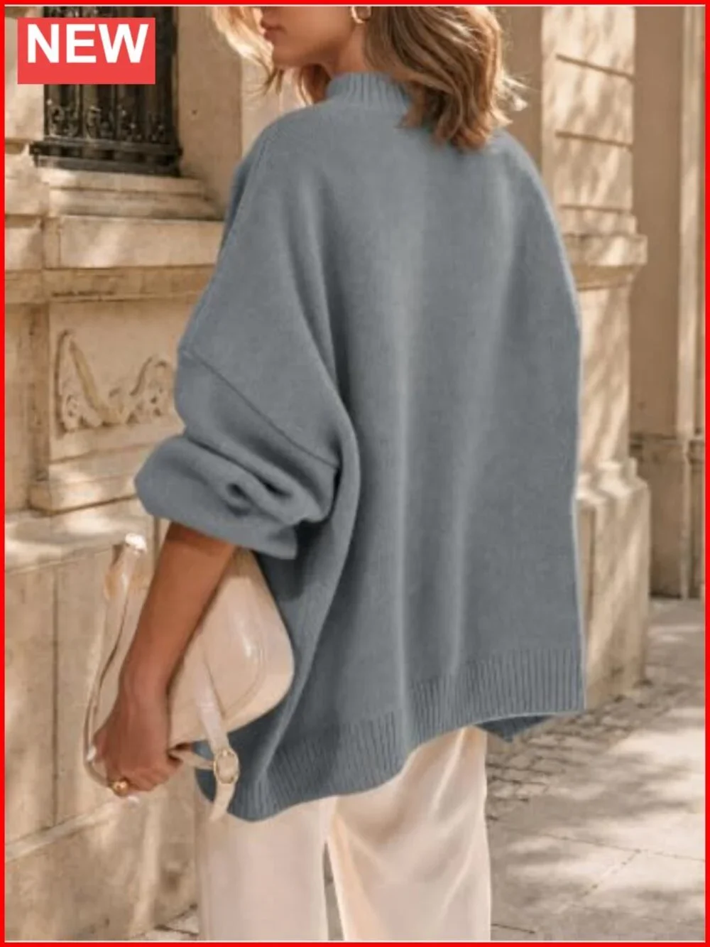 Oversized Mock Neck Pullover Tunic Sweater Long Sleeve Knit